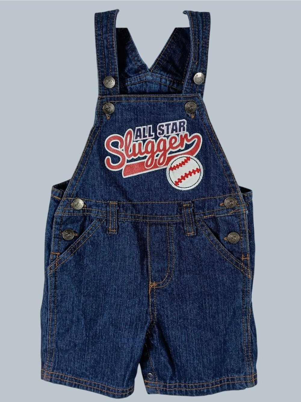 All Star Slugger Denim Shortalls Overalls Baby 18M Blue Cotton Baseball Play